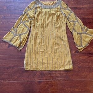 Vintage Mustard Dress with Bell Sleeves